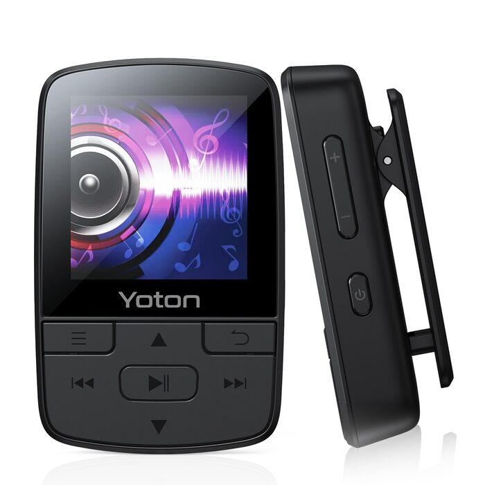 MP3-плеєр YOTON з Bluetooth 5.2, Hi-Fi звук, FM-радіо, диктофон, регулятор гучності, навушники, підтримка SD до 128 ГБ (Чорний)