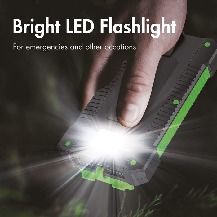 Портативний зарядний пристрій Solar Powerbank 8000 mAh з ліхтариком, чорно-оранжевий, одночасна зарядка 2 пристроїв (2x USB Type-A)