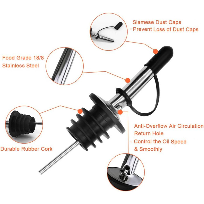 Набір виливників для пляшок BALTRE (6 шт.) з 6 адаптерами - для олії, вина, оцту, кави, сиропу
