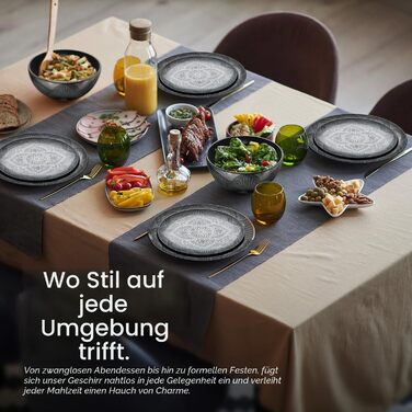 Набір тарілок та мисок Bzyoo з меламіну, 4 шт., чорний, La la Mandala. Без BPA, придатний для миття в посудомийній машині.