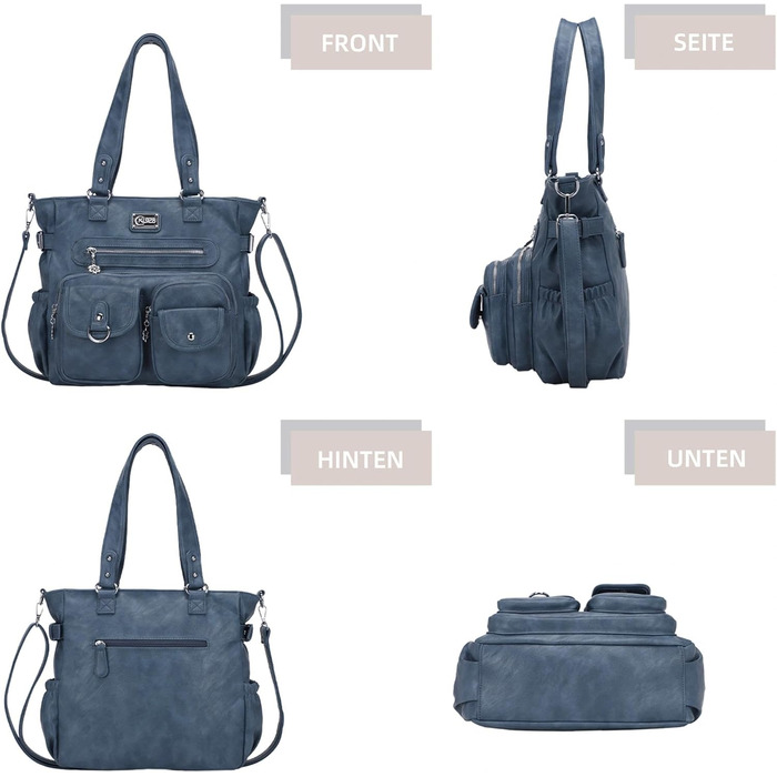 Сумка жіноча KL928 через плече, велика, PU шкіра, чорно-сіра з багатьма відділеннями