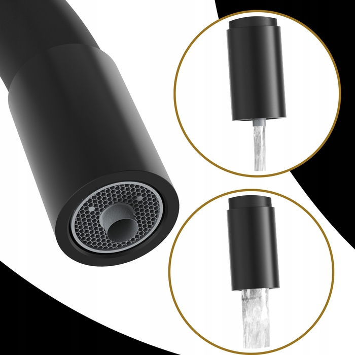 Кухонний трифункціональний змішувач Granitan Fluo чорний з гнучким виливом