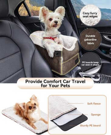 Автомобільний сидіння для собак PETSFIT - чорний/світло-коричневий, до 5 кг, з захисними гачками