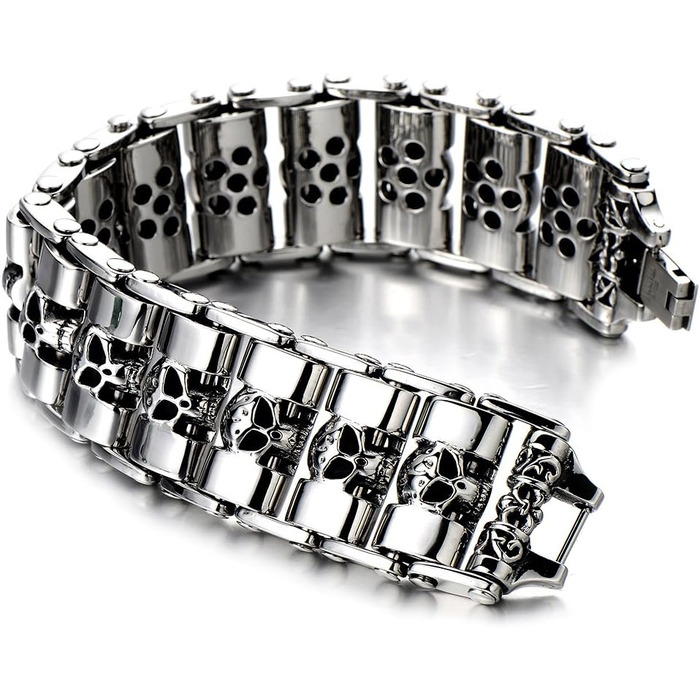 Чоловічий браслет COOLSTEELANDBEYOND з черепом, нержавіюча сталь, срібно-чорний, полірована двоколірна модель