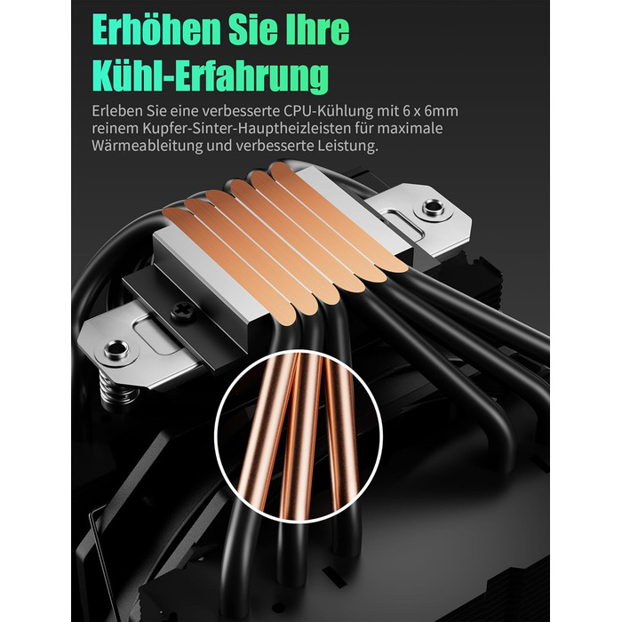upHere Система охолодження CPU Dual Tower з 6 теплових трубок, 2 x 120мм вентилятори PWM, сумісна з AMD AM4 AM5/Intel 2011/2066 (X79/X99), для ПК, UE2K6