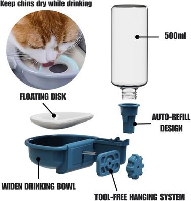 Автоматичний поїльник для собак у клітку, 480мл, антиперелив, фонтанчик для собак, котів та кроликів (Блакитний)