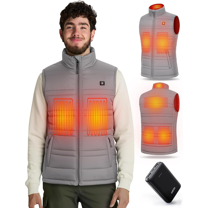 Обогреваемый жилет UNBON для мужчин и женщин с Powerbank 10000mAh USB, 3 режима нагрева, 6 зон обогрева, аккумулятор (L, Серый)