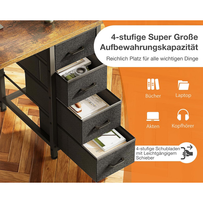 Компактний письмовий стіл Coleshome з 4 висувними ящиками, 100x40 см, з полицями, для офісу, кабінету, спальні (колір: коричневий)