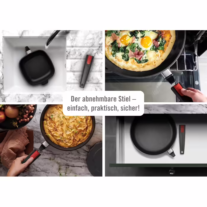 Woll Nowo Titanum High-Rim Frying Pan - Induction -, Ø 28 cm, 7 cm high, with detachable handle - Suitable for all types of stovetops, non-stick coating