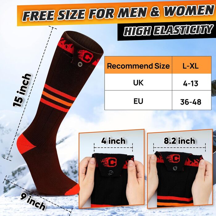 Гріючі шкарпетки COZII для жінок та чоловіків, 5V, 5000 mAh, акумулятор, 65°C, для зими, кемпінгу, полювання, катання на лижах, їзди на конях, смугасті