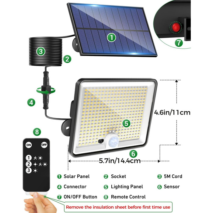 LOTMOS 2 Pack Solar Lights for Outdoor with Motion Sensor, 342 LED Outdoor Light Solar IP65 Waterproof Solar Spotlight 3 Modes with Remote Control, Solar Lamp Outdoor for Garden Garage Exterior (Warm White, 4 Pack)
