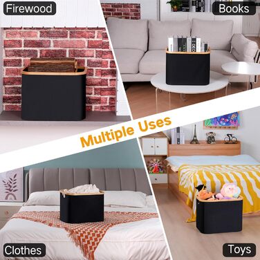 Efluky Foldable Laundry Basket 50L, Bamboo Fabric Foldable Storage Basket, Collapsible Storage Basket, Laundry Baskets for Bedroom Bathroom (Black)