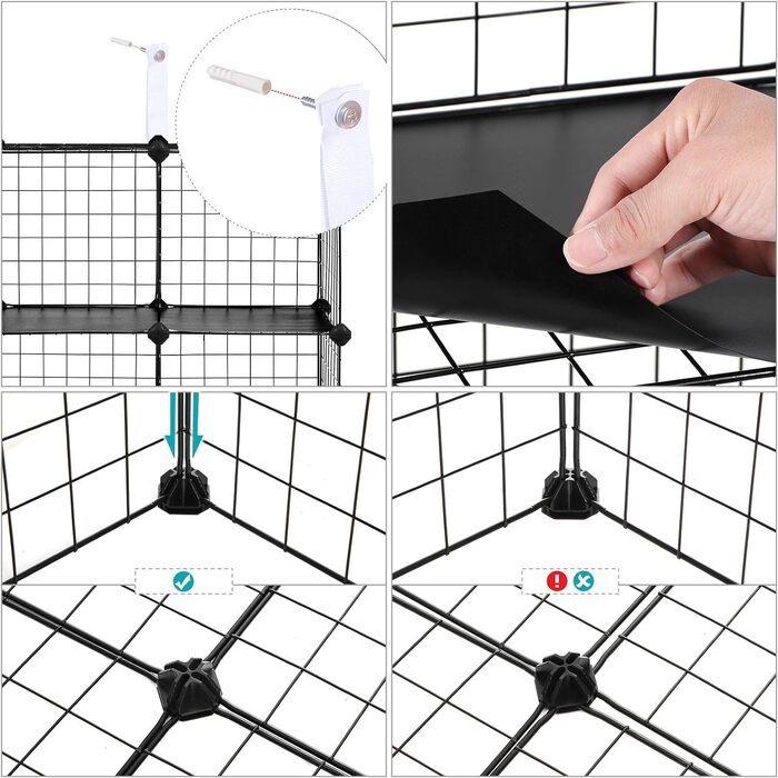 SONGMICS Storage Cubes, 16 Cube Storage System from Metal Wire, DIY, Modular Grid Shelf, with Wire Frame, Black LPI44H