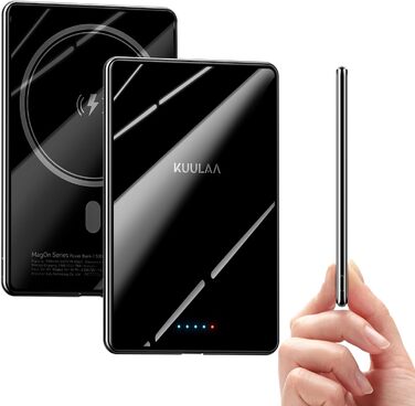 Power Bank Kuulaa Ultra Slim 5000 mAh з MagSafe, Type-C 20W, Швидка зарядка, 7.2 мм, для iPhone 16/15/14/13/12, чорний