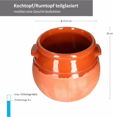MamboCat Casserole Pot with Lid | One-Pot Meal | 4.5 Liters | Mediterranean | Unique Handmade | Partially Glazed | Antique/Vintage | Medieval | Viking