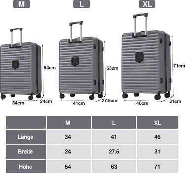 Набір валіз Merax TSA: 3 валізи (M, L, XL) з TSA-замком, телескопічним ручками та 4 колесами, чорний колір, PP-матеріал