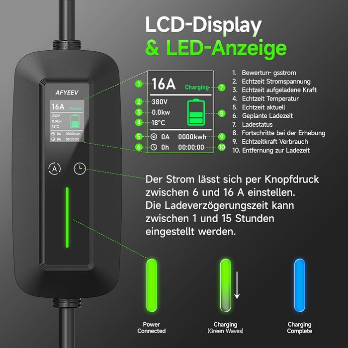 Кабель зарядного пристрою для електромобіля Schuko 6м 3.68kW 6-16A (Тип 2), EV, KS10-01, KS10-3.6kW