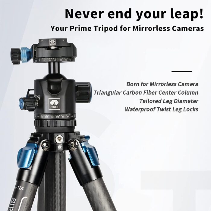 Штатив SIRUI ST-124+ST-10X з відеоголовою для панорамної зйомки, карбонове, 4 секції, 166см, 3кг