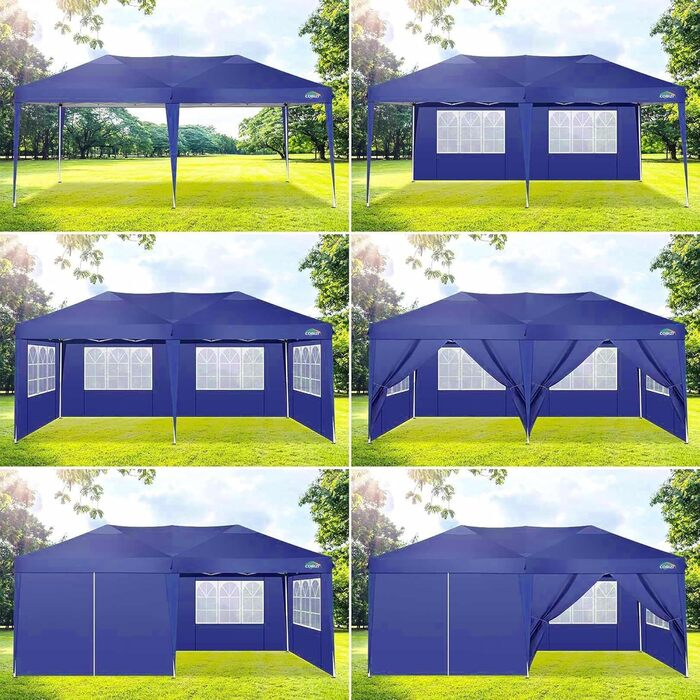 COBIZI Pavilion 3x3 Waterproof Folding Pavilion with 4 Side Panels Outdoor Folding Pavilion Stable UV Protection 50+ Pop-Up Garden Pavilion Party Tent for Outdoors, Garden, Party, Wedding, Market (Navy Blue, 3x6m)
