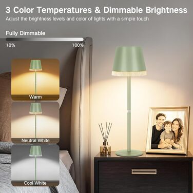 Світлодіодний настільний світильник OUTON з акумулятором, USB-C, 3 режими світла, димування, зелений - 2 шт.