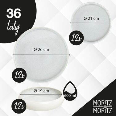 Набір посуду Moritz & Moritz SOLID UNI на 6 осіб (18 предметів) - кремовий керамічний посуд для мікрохвильовки та посудомийної машини