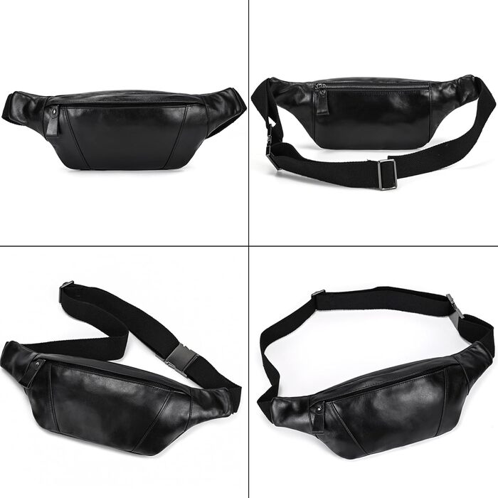 Чоловіча/Жіноча поясна сумка з натуральної шкіри Vintage, чорна, 1034