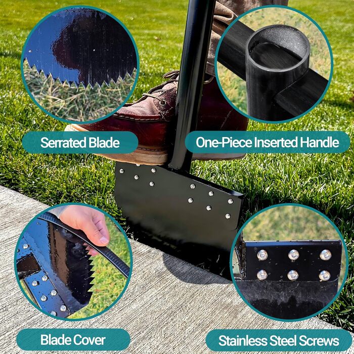 CKLT One-Piece Edge Trimmer 100cm with Spring Steel Blade Manual Lawn Edger Manganese Steel Rustproof Half-Moon Garden Tool with Rubber Grip for Landscape Maintenance