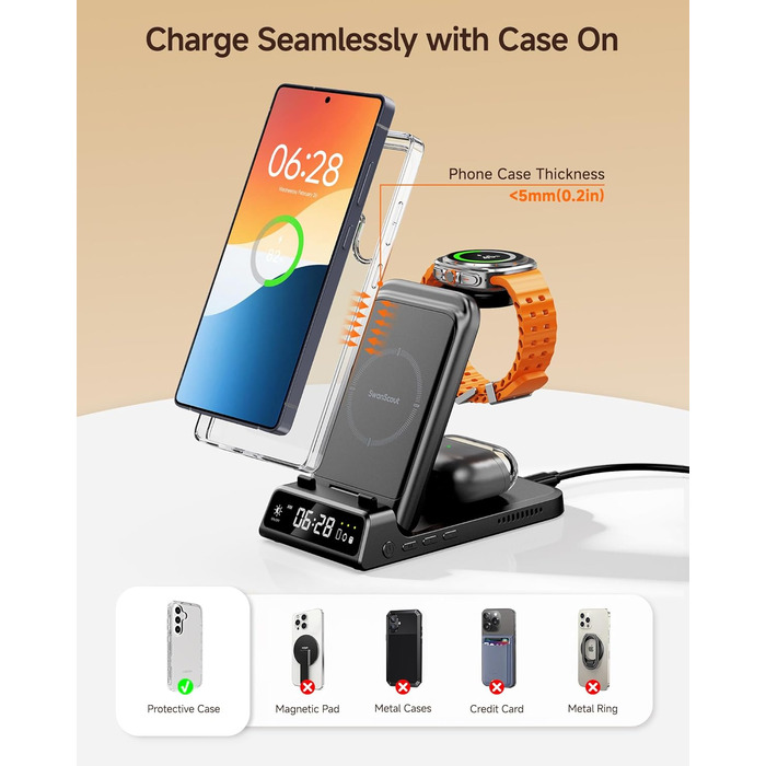 Бездротова зарядка SwanScout 703S 3-в-1 для Samsung Galaxy S25/S24/Fold 7, Watch 8/8 Classic/Ultra, Buds (без адаптера)