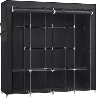 SONGMICS Wardrobe, Clothes Closet, 45 x 170 x 167 cm, 4 Hanging Shelves, with Shelves, 4 Side Pockets, Lots of Space, for Bedroom, Living Room, Black RYG094B02