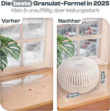 Безструменевий осушувач повітря Flow для кімнат до 25 м² з гранулами осушувача 450г - для комфортного мікроклімату (кремовий)