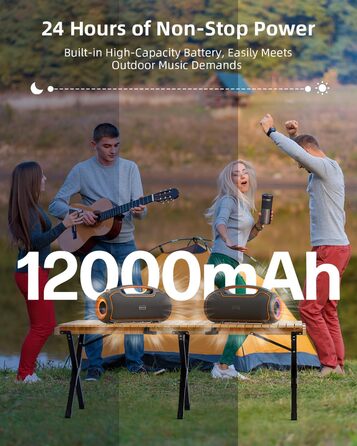 VUOPAX Портативна Bluetooth колонка з 2 сабвуферами, 200W, 24h акумулятор, IP65, DSP, TWS, TF/USB/AUX, для дому та вечірок
