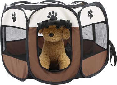 Клітка-забіг для цуценят Ejoyous, складана клітка для собак, переносна клітка-забіг для тварин, сітчаста накидка, для кроликів, котів, всередині та зовні, 68 x 53 см (колір кава)