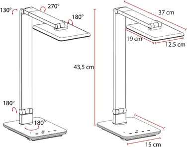 LED лампа настільна FeinTech LTL00100 з USB, регулювання кольору та яскравості, білий корпус, 37x15x43.5 см