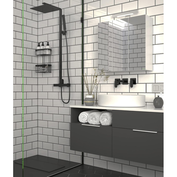 Настінна полиця WENKO Classic Plus Black, 2-ярусна, з антикорозійним покриттям, для ванної, 26,5x33x14,5 см, чорна