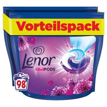 Капсули для прання кольорових речей Lenor All-in-1 PODS Amethyst Blütentraum, гігієнічне глибоке очищення та тривала свіжість, 98 шт