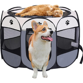 Переносний вольєр для цуценят, вольєр для собак, складаний вольєр для котів, вольєр для цуценят для дому, вольєр для собак, котів, кроликів, 74 x 74 x 43 см (Сірий)