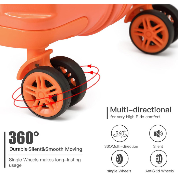 Валіза KONO середнього розміру на 4 колесах, 62x43x26 см, з TSA замком, ABS, помаранчевий