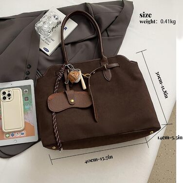 Жіноча сумка-шопер Unisoul з натуральної замші, велика містка сумка для коледжу, роботи, школи, подорожей, шопінгу, повсякденного використання, колір кави