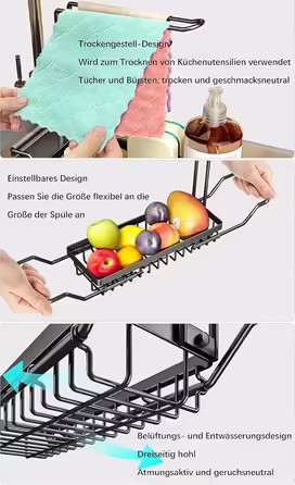 TZAMI Dish Soap Organizer with Sponge Holder, Stainless Steel Sponge Holder, Small Dish Rack Shelf Caddy, Kitchen Organization Helper (Silver, S)
