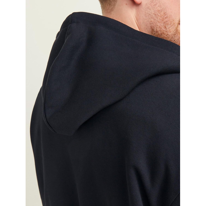 Чоловіча однотонна толстовка з капюшоном на блискавці Jack & Jones Zip Hoodie, чорна, розмір 4XL