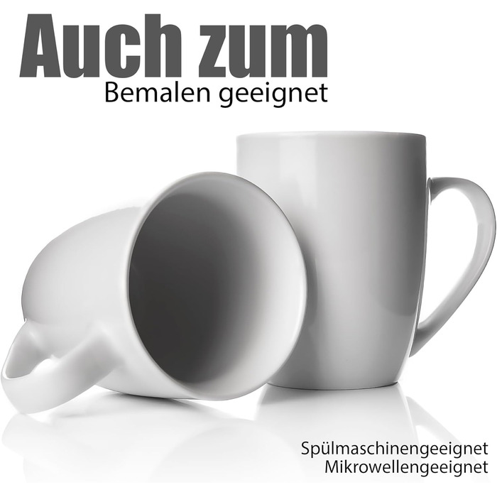 Набір кавових чашок BigDean 6 шт. 300 мл з якісного фарфору, білі, з ручкою, для розмальовування, стійкі до подряпин та ударів, придатні для миття в посудомийній машині