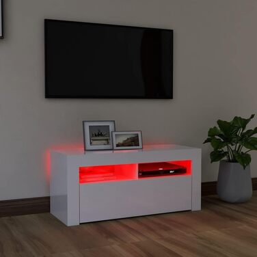 ТВ тумба vidaXL з LED підсвіткою, глянцева біла, 90x35x40 см, низька шафа для телевізора, медіатумба, HiFi меблі