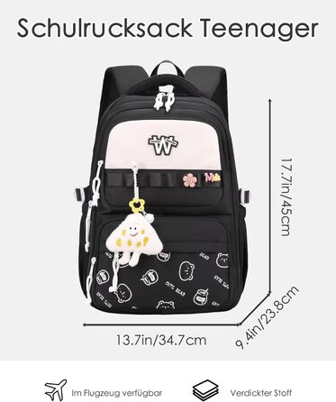 Шкільний рюкзак для підлітків (дівчаток та хлопців), чорний: водонепроникний, великий, для школи, подорожей, повсякденного використання та роботи