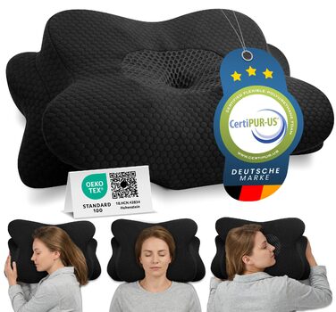 Ортопедична подушка для шиї при болях у шиї з високоякісної піни з пам'яті - Ергономічна подушка для шиї - Подушка для сну на боці, спині та животі - Праний чохол при 40°C (61 x 40 x12, Сірий)