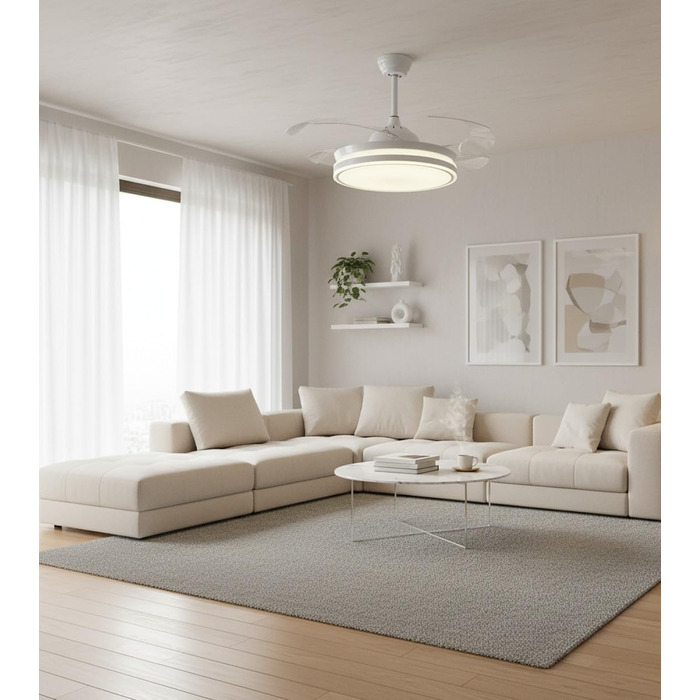 Вентилятор стельовий Bel Air Asgard 108 см з LED підсвіткою, дистанційним керуванням та зимовим режимом (білий)