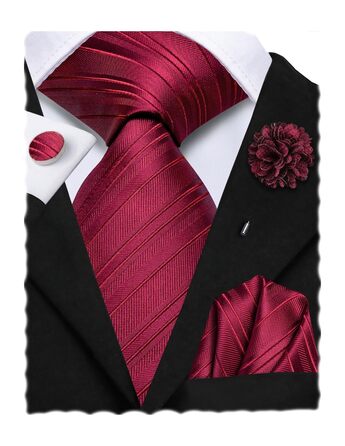 Комплект краваток для чоловіків Hi-Tie: краватка, нагрудна хустинка, затискач для краватки, запонки, формальна тканина, краватки, весілля, вечірка (темно-червоний в клітинку)