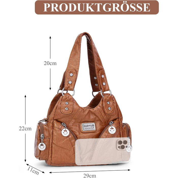 Сумка жіноча TIAASTAP Klein City Vintage коричнева шкіряна через плече Hobo Bag з багатьма відділеннями