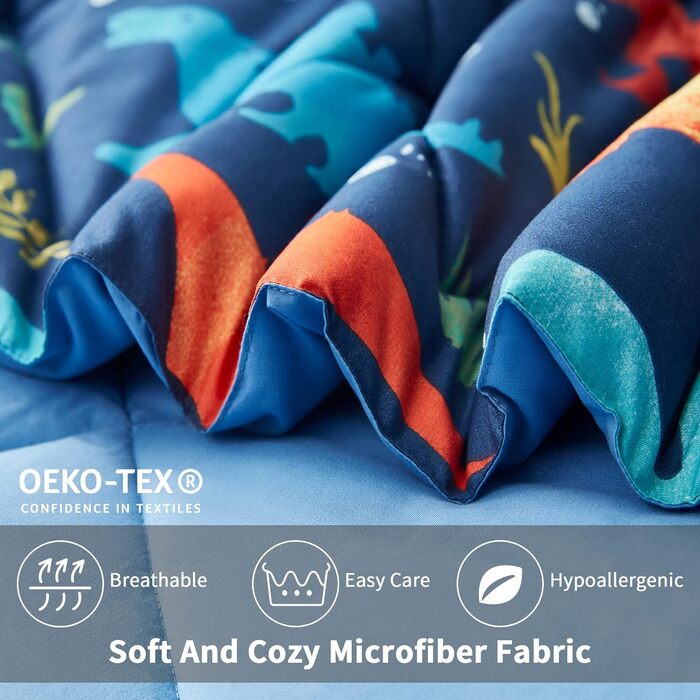 Комплект постільної білизни динозавр для хлопчиків, двоспальний розмір, ковдра та простирадла, 5 предметів, м'який та легкий, міцний дитячий комплект постільної білизни, двоспальний розмір