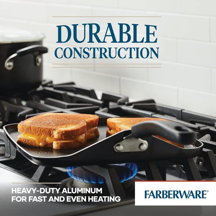 Набір кухонного посуду Farberware Cookstart DiamondMax: 15 предметів (каструлі, сковороди, форма для випічки, інструменти), антипригарне покриття, чорний, гриль-пательня 27.9 см, придатний для миття в посудомийній машині