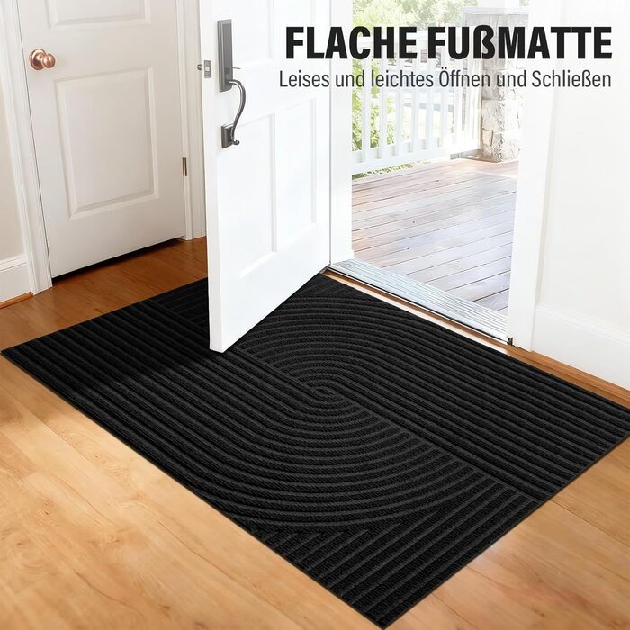 Привратний килимок FEOMOS 90x150 см, вологостійкий та антиковзаючий килим для дому, вхідної зони, кухні та балкона, чорний